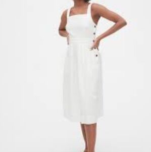 GAP Apron Midi Dress in Linen-Cotton, White - 10